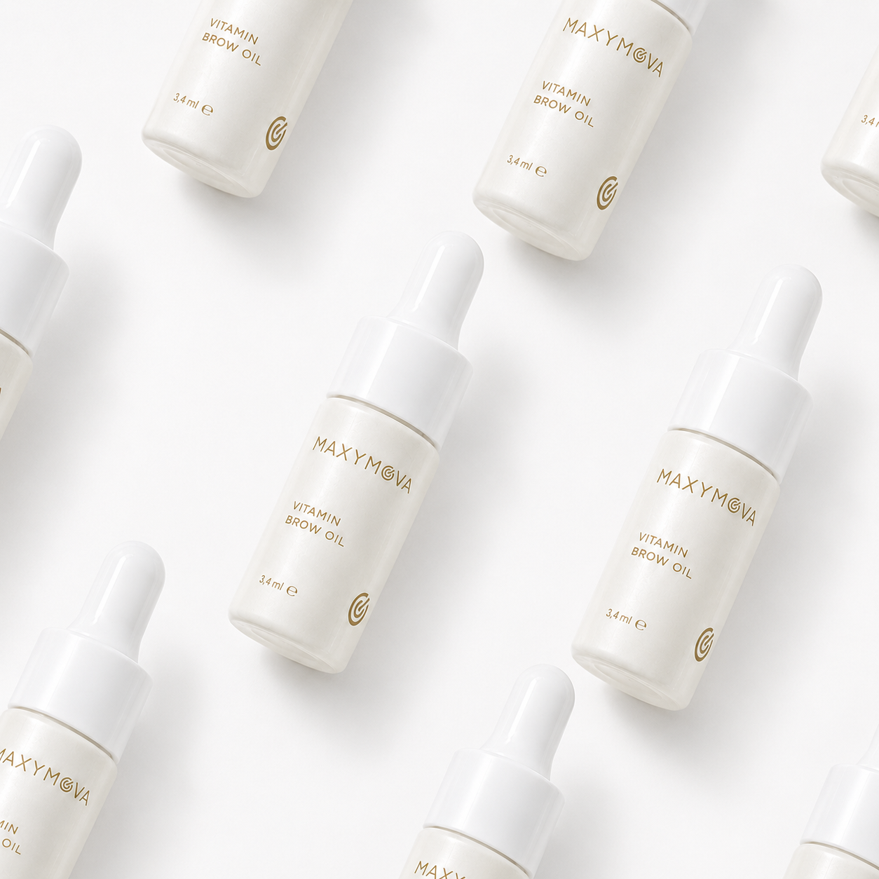 Pack de 10 aceites nutritivos VITAMIN BROW OIL para cejas Maxymova 3,4 ml