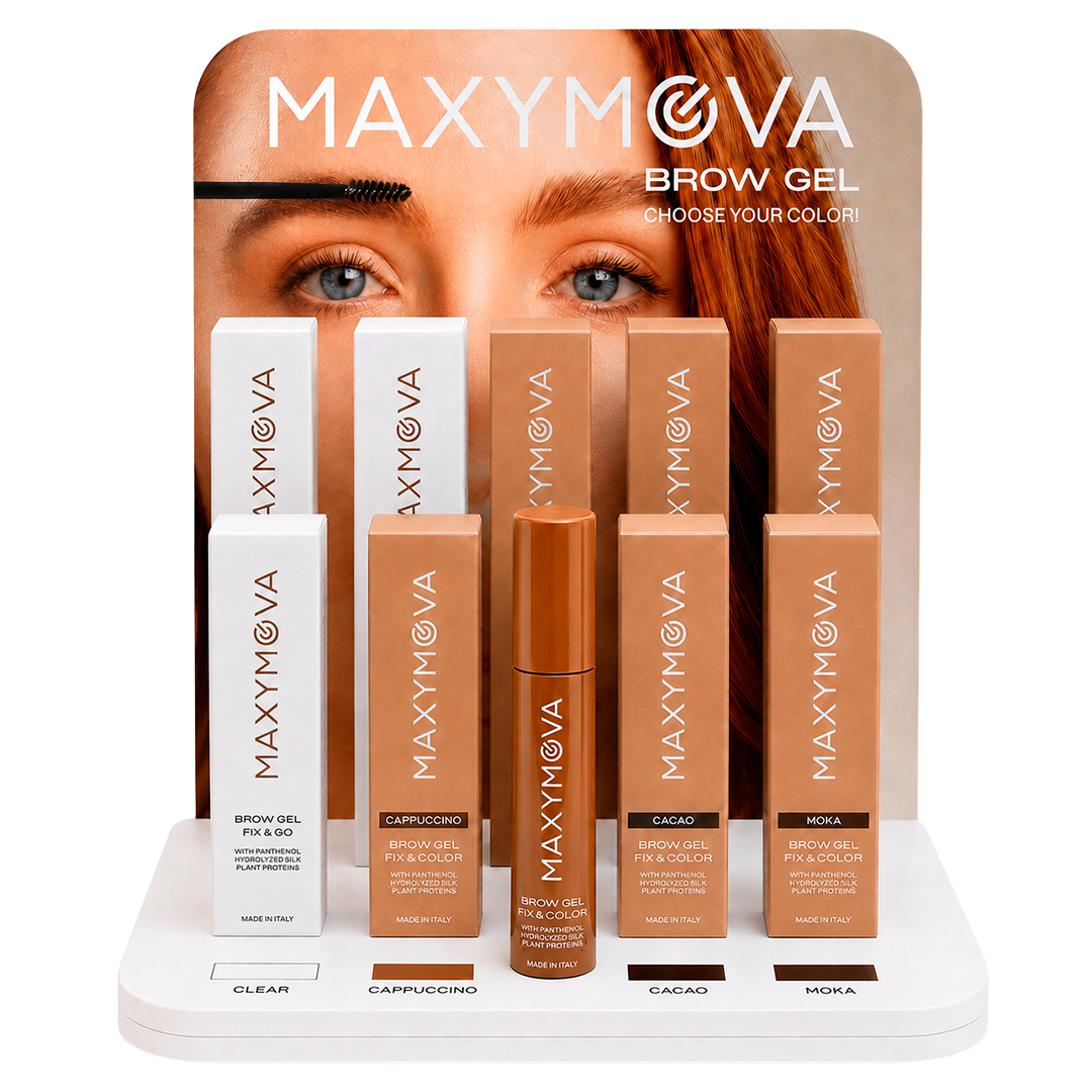 Pack de 10 geles para cejas Maxymova FIX&GO y FIX&COLOR con expositor